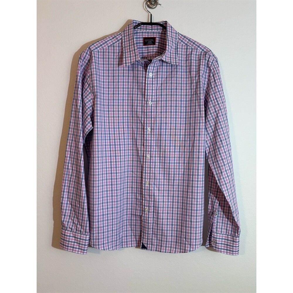 UNTUCKit Dolcetto Wrinkle Free Shirt Mens L Pink Blue Plaid Button-Up